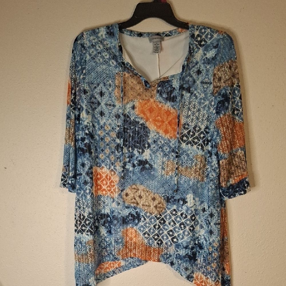 Catherines Women's Blue and Orange Patterned Top size 0W
